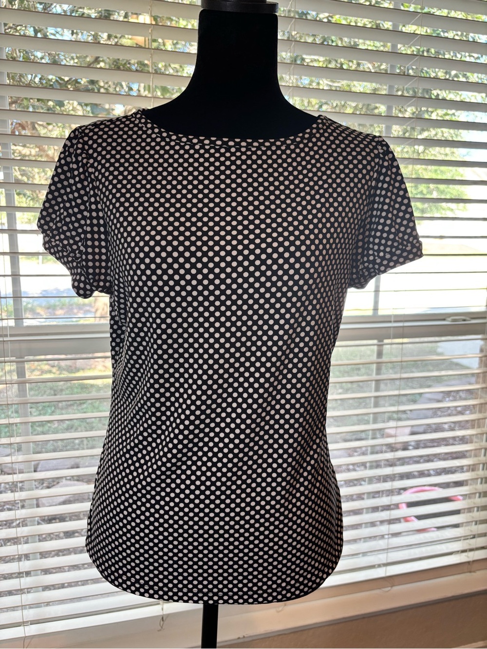 Worthington Black and White Polka Dot Short Sleeve Tee